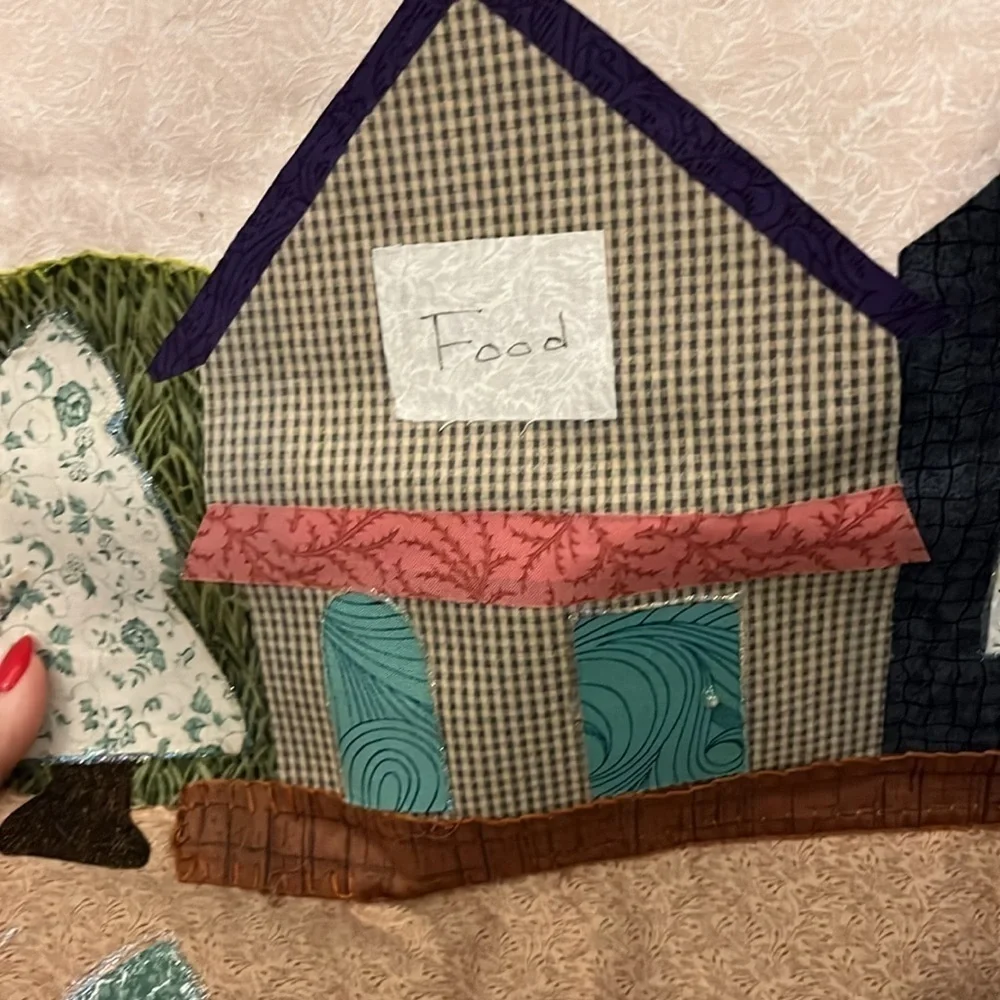 Quilted Wall Hanging Handmade Stitching Store Clothesline 27” x 24”